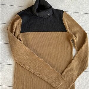 Lauren Ralph Lauren turtleneck sweater, two tone tan and charcoal gray large EUC